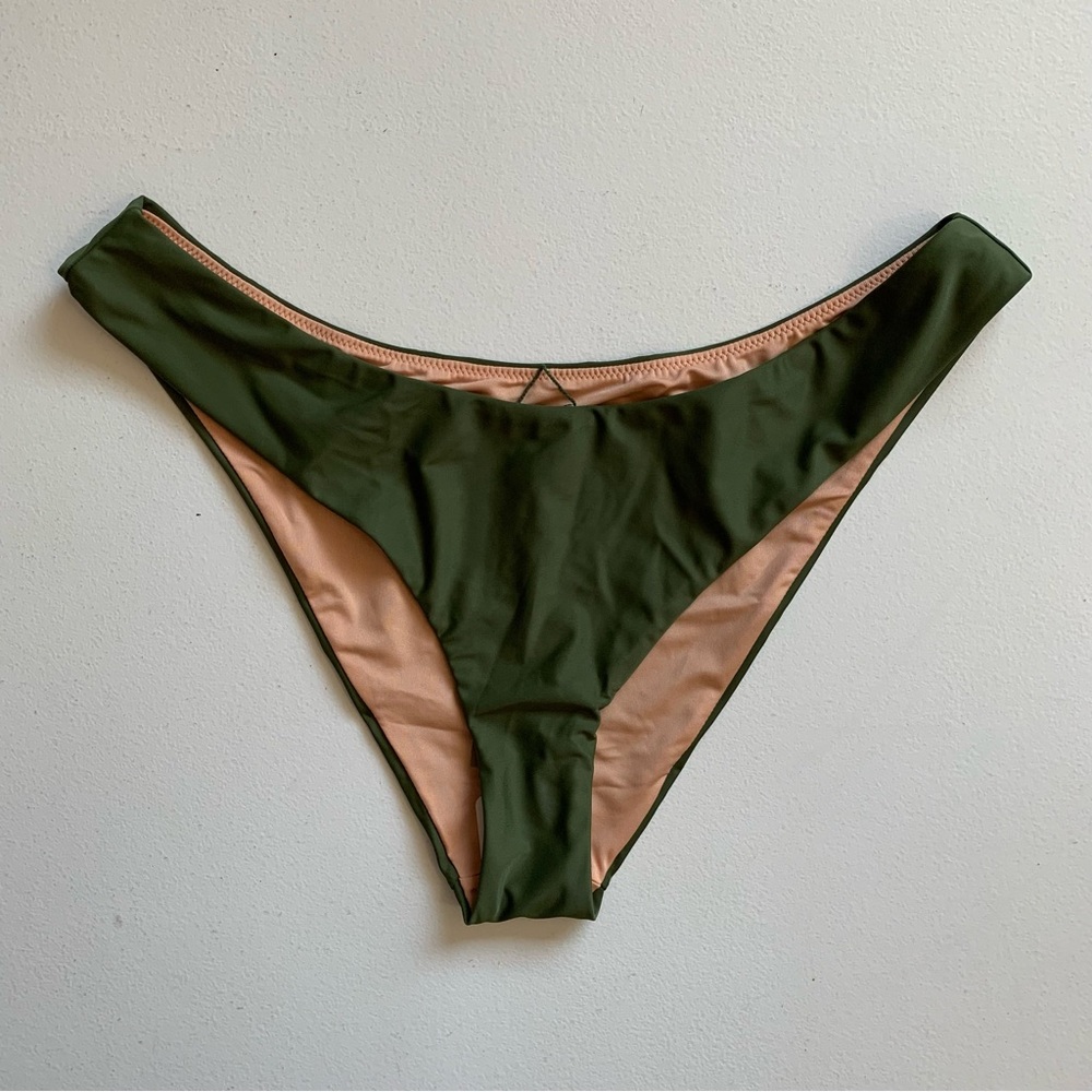 J Crew Size Large Safari Green Curved Waist Cheeky Bikini Bottom Swimwear NWT